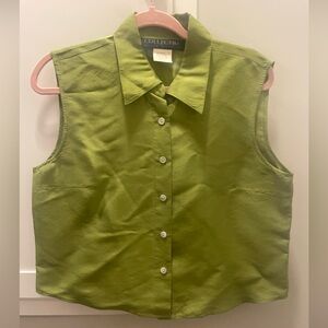 Collection Harve Benard 100% Silk Button Up Sleeveless Green Top Women’s Size 12